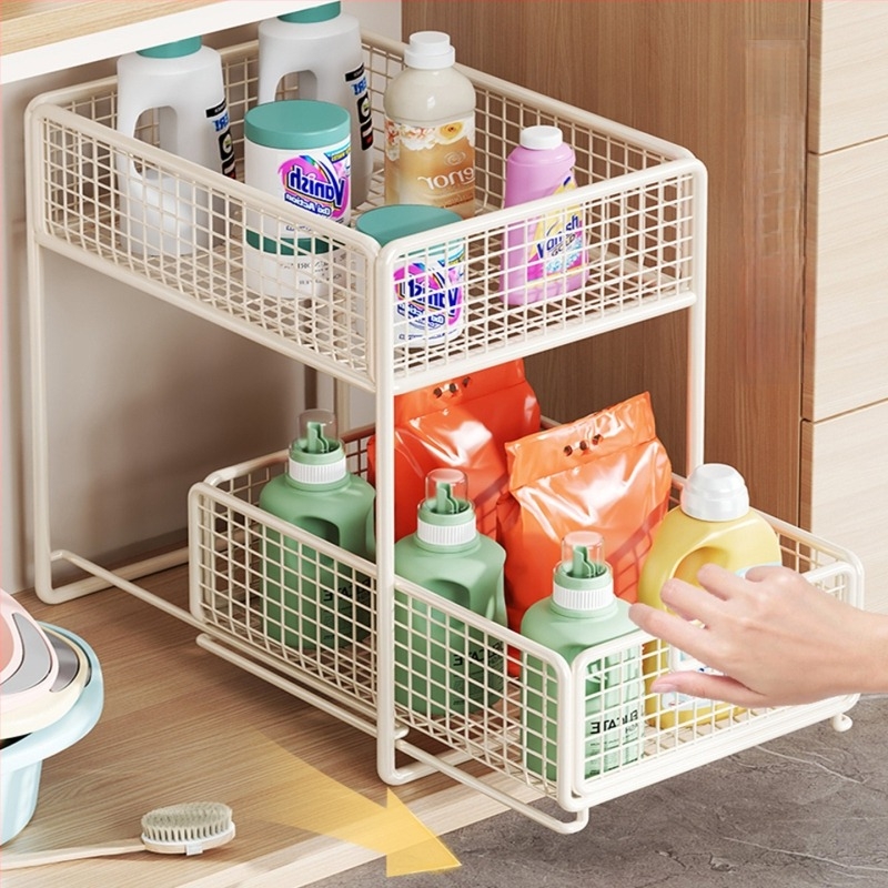 Mosdó alatti kihúzható tároló — minimalistikus 2-szintes fürdőszobai szervező, teherbírás 1 kgig, felület: sütőben sült festék