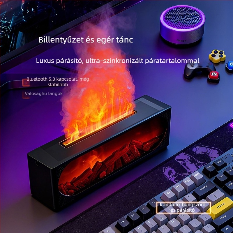 Bluetooth hangszóró párásítóval, aromaterápiás diffúzorral és éjjeli fényével; 2.0 hangsugárzó rendszer, Bluetooth 5.1, 40Hz-20kHz, 6 órás lejátszás, 10 m hatótávolság