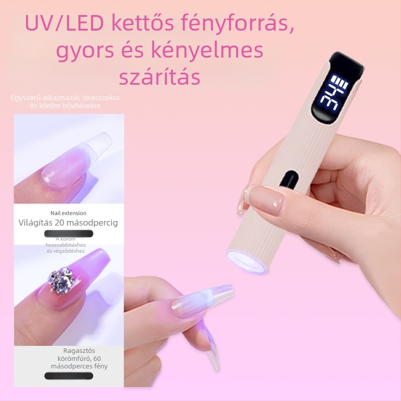 Körömdíszítő lámpa, kézhez tartható, hordozható, tölthető, modell J10 One-Word Light, kijelzővel