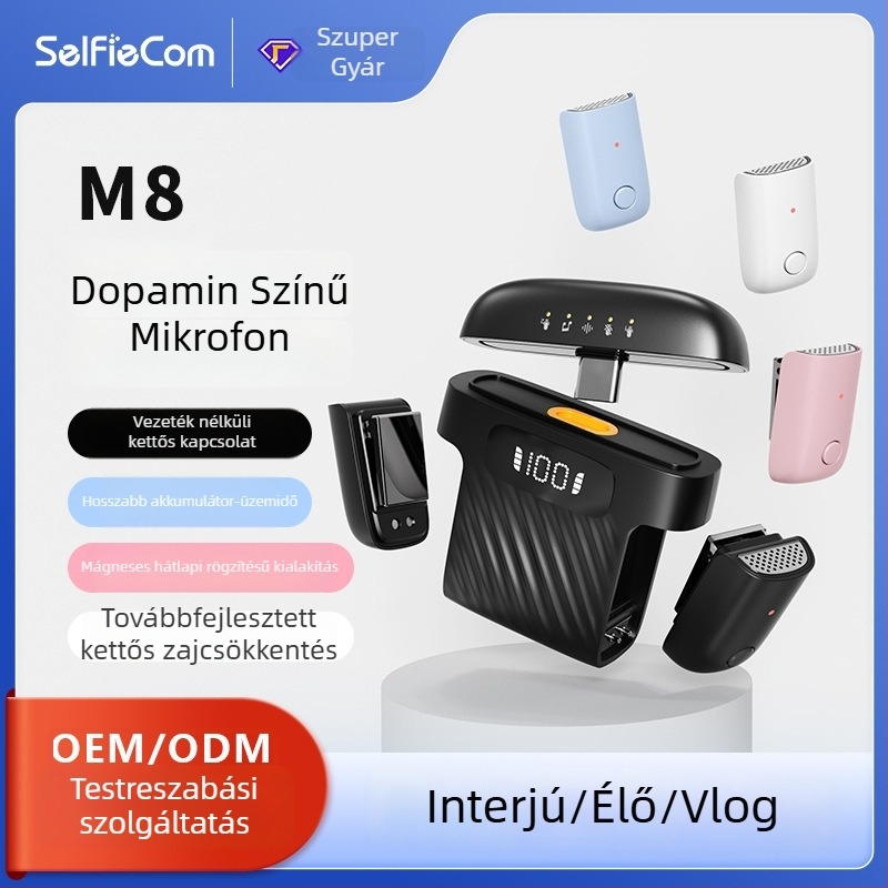 Selfiecom M8 Mini Vezeték Nélküli Lavalier Mikrofon Két Vevővel és Töltőtokkal, Intelligens Zajcsökkentés Élő Közvetítéshez