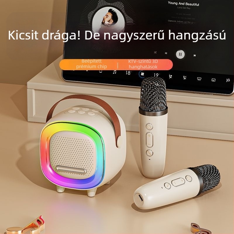 Karaoke Bluetooth hangsugó beépített mikrofonnal — 5W, Bluetooth 5.0, beépített akkumulátor 1200–2000mAh, IPX4 vízálló, 10 m hatótávolság