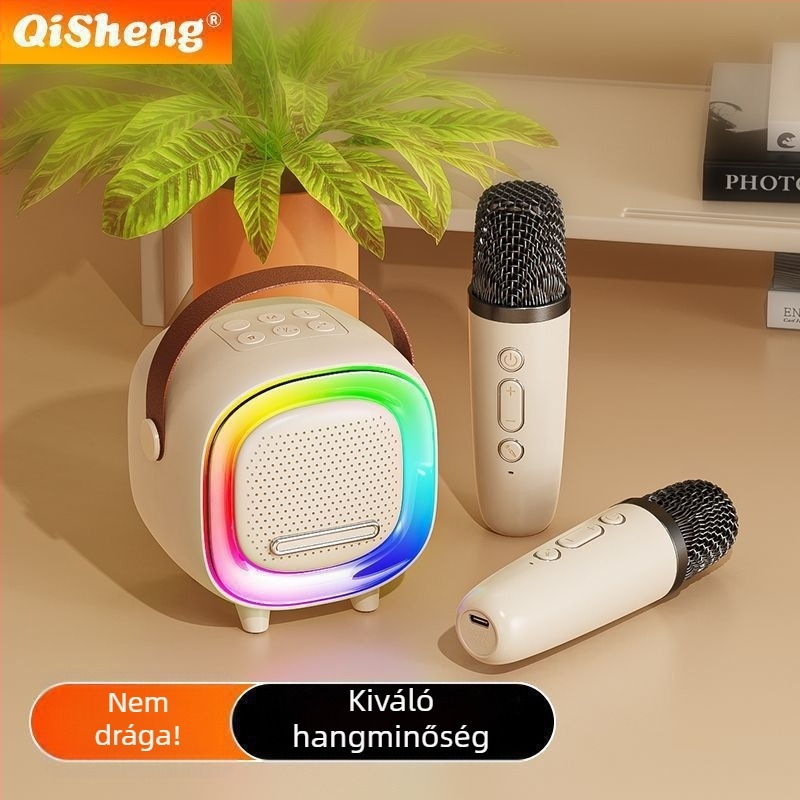 Karaoke Bluetooth hangsugó beépített mikrofonnal — 5W, Bluetooth 5.0, beépített akkumulátor 1200–2000mAh, IPX4 vízálló, 10 m hatótávolság