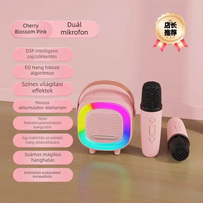 Karaoke Bluetooth hangsugó beépített mikrofonnal — 5W, Bluetooth 5.0, beépített akkumulátor 1200–2000mAh, IPX4 vízálló, 10 m hatótávolság
