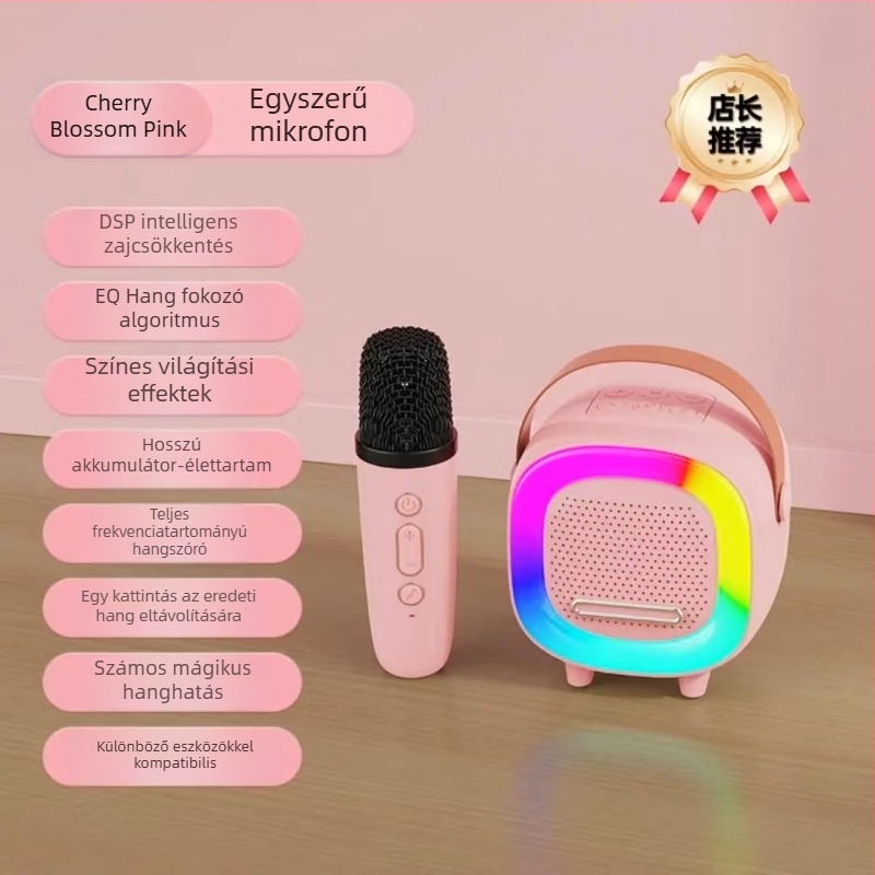 Karaoke Bluetooth hangsugó beépített mikrofonnal — 5W, Bluetooth 5.0, beépített akkumulátor 1200–2000mAh, IPX4 vízálló, 10 m hatótávolság