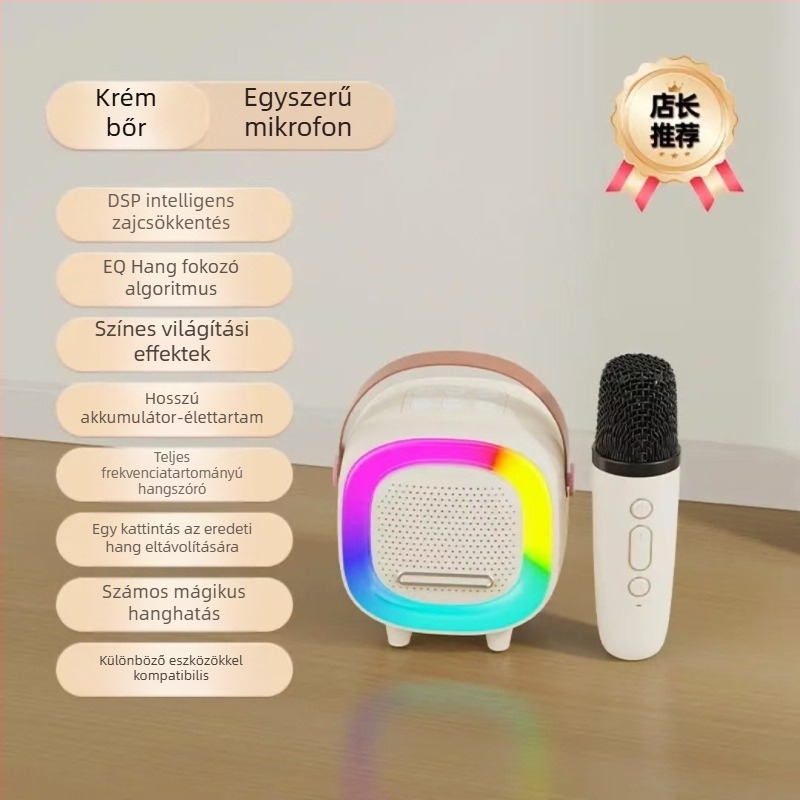 Karaoke Bluetooth hangsugó beépített mikrofonnal — 5W, Bluetooth 5.0, beépített akkumulátor 1200–2000mAh, IPX4 vízálló, 10 m hatótávolság