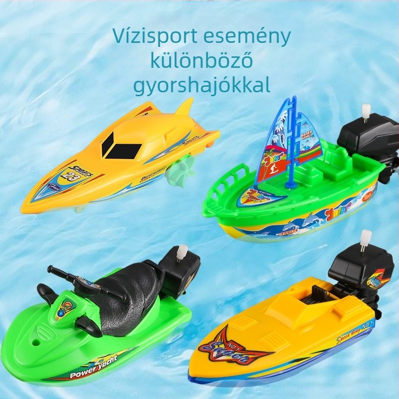 Műanyag vízi játék — wind-up mechanizmusú gyorshajó, jacht és vitorláshajó gyerekeknek (4–6 évesek)