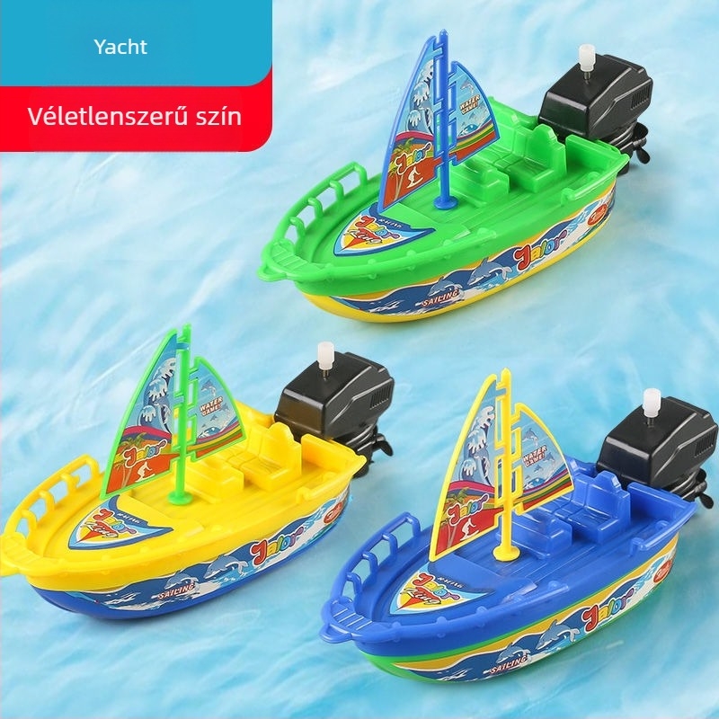 Műanyag vízi játék — wind-up mechanizmusú gyorshajó, jacht és vitorláshajó gyerekeknek (4–6 évesek)