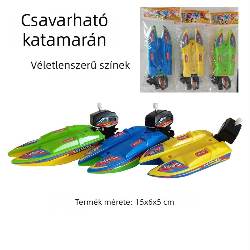 Műanyag vízi játék — wind-up mechanizmusú gyorshajó, jacht és vitorláshajó gyerekeknek (4–6 évesek)