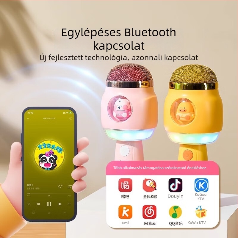 Gyerekeknek szóló karaoké mikrofon MKF-1, Bluetooth 2.0, beépített akkumulátor 2000–4000 mAh, üzemidő 6–8 óra, névleges teljesítmény 220