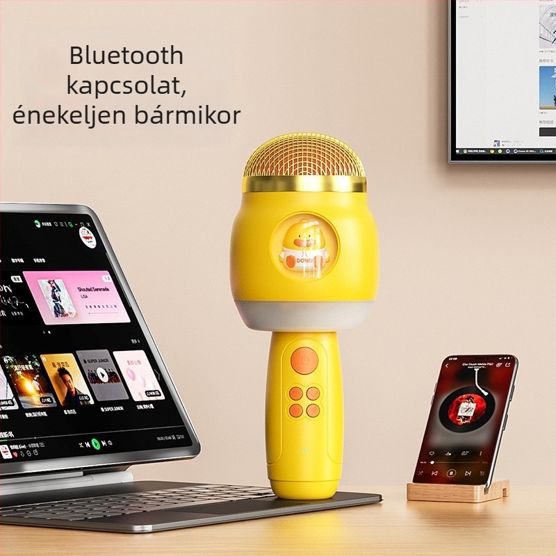 Gyerekeknek szóló karaoké mikrofon MKF-1, Bluetooth 2.0, beépített akkumulátor 2000–4000 mAh, üzemidő 6–8 óra, névleges teljesítmény 220