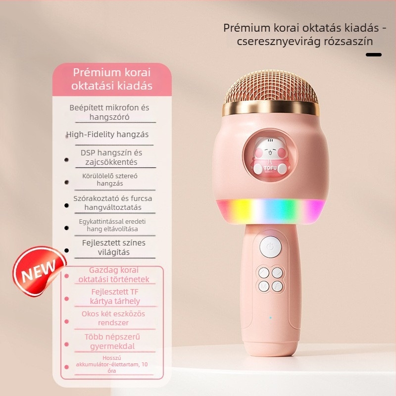 Gyerekeknek szóló karaoké mikrofon MKF-1, Bluetooth 2.0, beépített akkumulátor 2000–4000 mAh, üzemidő 6–8 óra, névleges teljesítmény 220