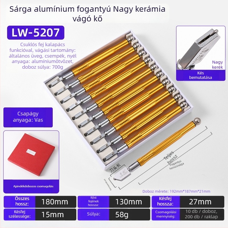 Luwei Kézi Üvegvágó Kés, Gyémántcsúcsú, Görgős Típusú, Üveghez
