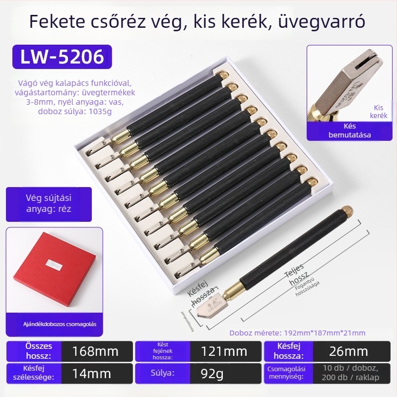 Luwei Kézi Üvegvágó Kés, Gyémántcsúcsú, Görgős Típusú, Üveghez