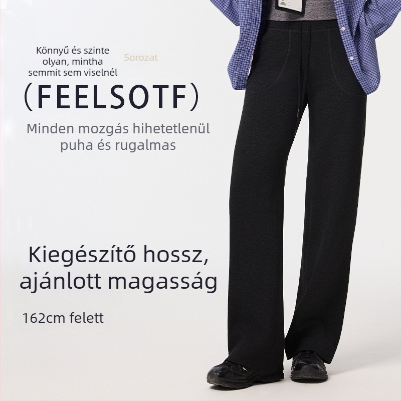 Modal anyagú, magas derekú, egyenes szabású női nadrág, könnyed viselet, magas rugalmasság, bőr-szerű érzet (50–70% Modal, 30–50% Poliészter)