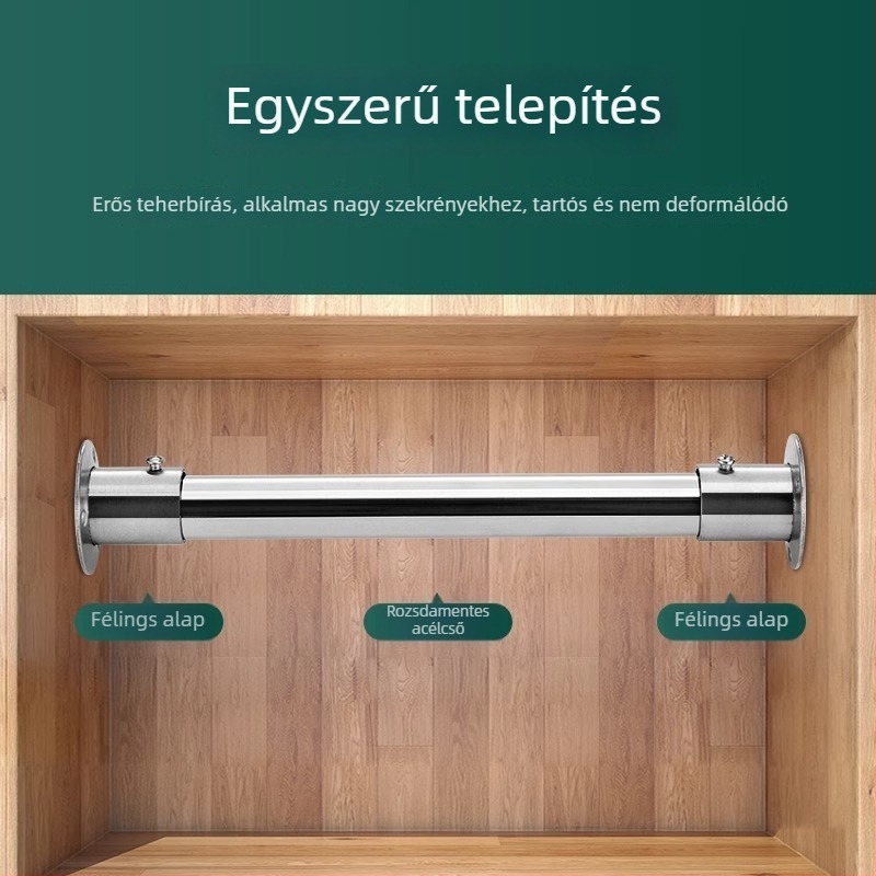 Rozsdamentes acélból készült gardrób rúd konzol kör csővel és rögzített alappal, öntéssel készült, modern minimalista stílus, Model 02