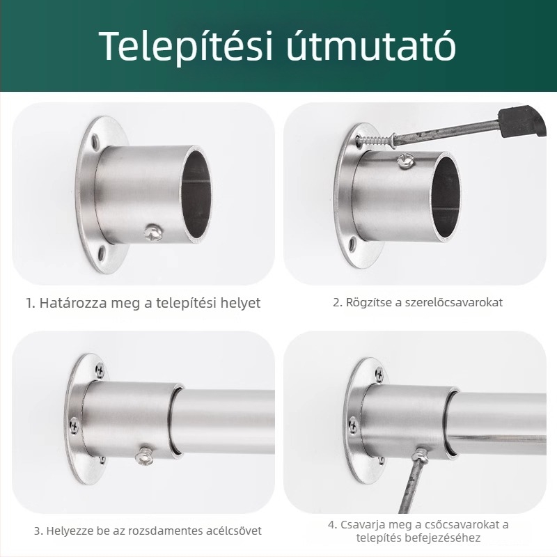 Rozsdamentes acélból készült gardrób rúd konzol kör csővel és rögzített alappal, öntéssel készült, modern minimalista stílus, Model 02