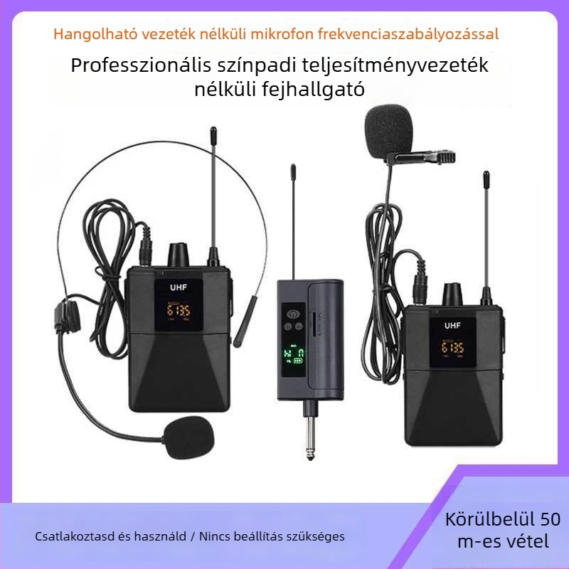 Vezeték nélküli lavalier mikrofon fejre rögzíthető, 2 csatornás rendszer, frekvenciasáv 100 Hz–20 kHz, SNR ≥100 dB
