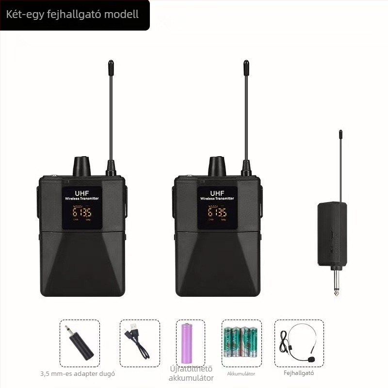 Vezeték nélküli lavalier mikrofon fejre rögzíthető, 2 csatornás rendszer, frekvenciasáv 100 Hz–20 kHz, SNR ≥100 dB