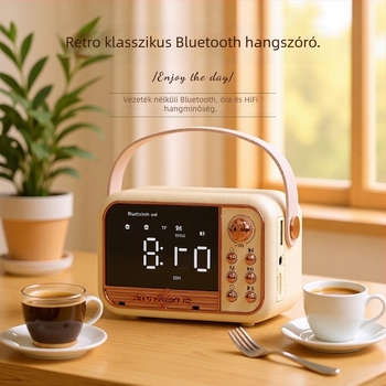 Hordozható Bluetooth ébresztőóra hangszóró, retro asztali dizájn