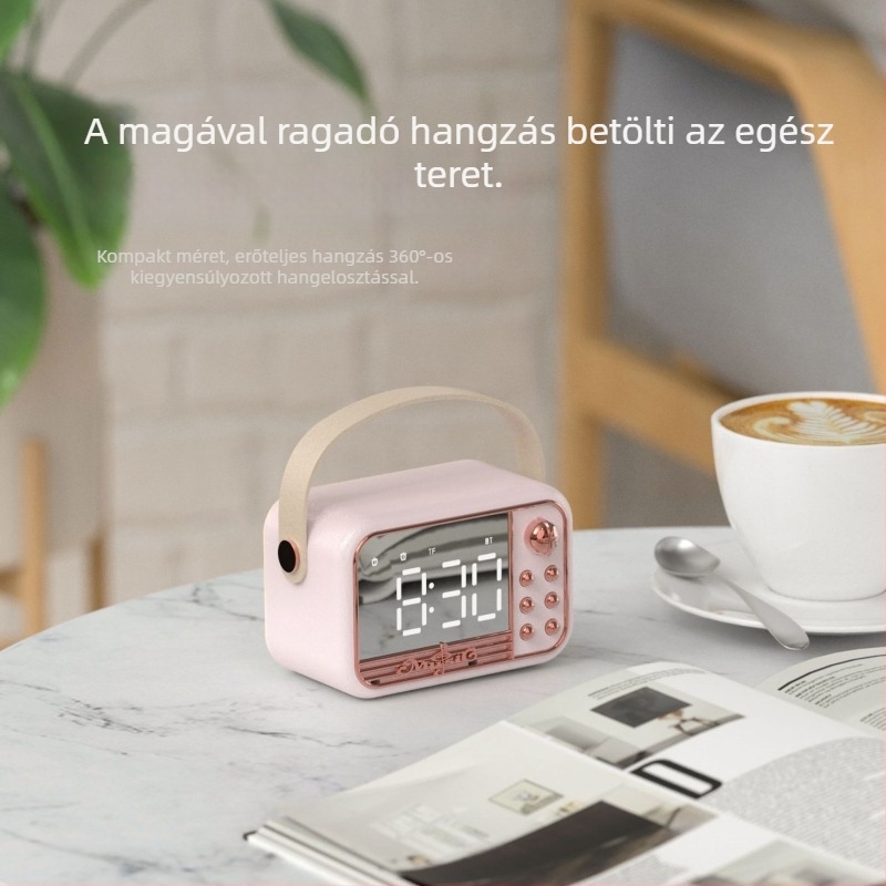 Hordozható Bluetooth ébresztőóra hangszóró, retro asztali dizájn