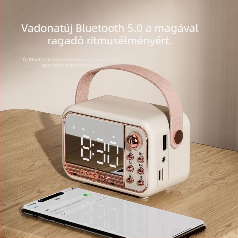 Hordozható Bluetooth ébresztőóra hangszóró, retro asztali dizájn