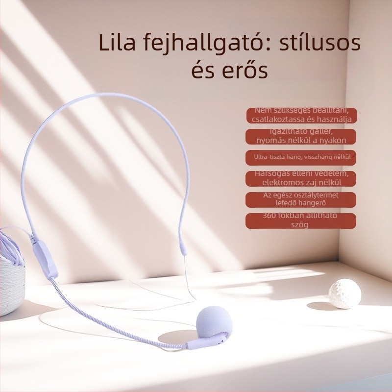 Vezeték nélküli konferenciás fejhallgató-mikrofon fülcsipesz, fejre rögzíthető kialakítás, frekvenciatartomány 30 Hz–15 kHz, SNR ≥70 dB