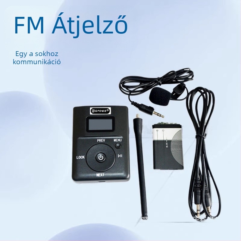 T-13 FM vezeték nélküli átjátszó oktatási és túravezetési célokra – beépített mikrofon, beépített akkumulátor, 2 W, SNR < 60 dB, frekvencia-válasz 18 904 525 367 Hz