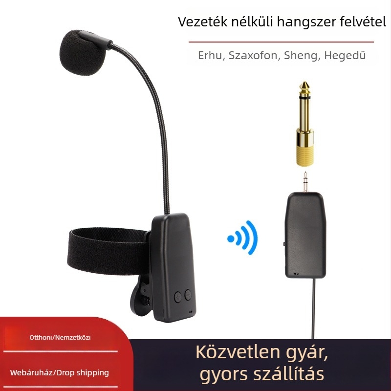 Vezeték nélküli hangszeres mikrofon (Erhu, Hulusi, hegedű, szaxofon, Suona) – Y08 modell, beépített akkumulátor, Bluetooth 2.0, SNR ≥70 dB