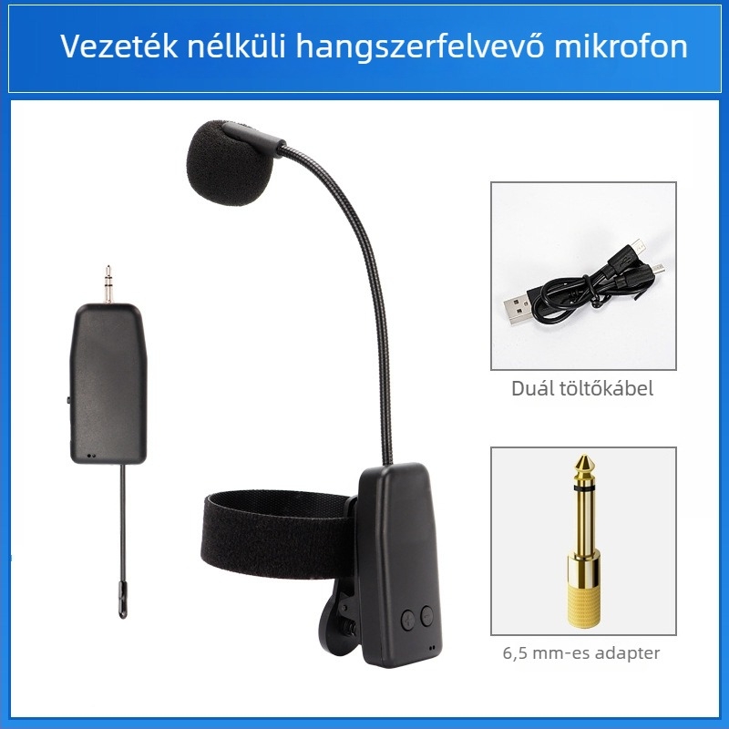 Vezeték nélküli hangszeres mikrofon (Erhu, Hulusi, hegedű, szaxofon, Suona) – Y08 modell, beépített akkumulátor, Bluetooth 2.0, SNR ≥70 dB