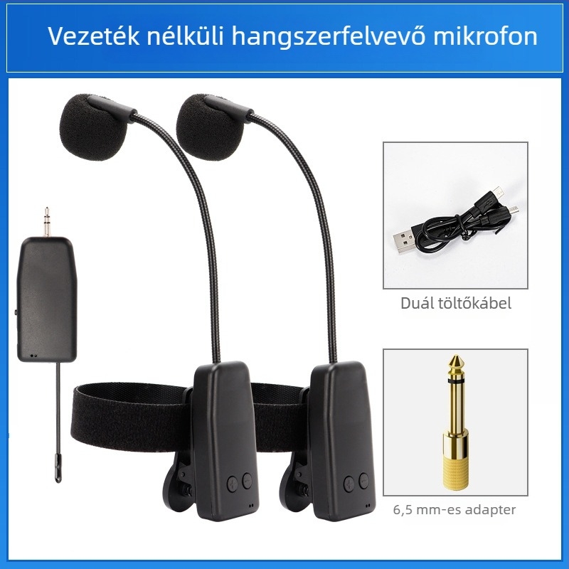 Vezeték nélküli hangszeres mikrofon (Erhu, Hulusi, hegedű, szaxofon, Suona) – Y08 modell, beépített akkumulátor, Bluetooth 2.0, SNR ≥70 dB