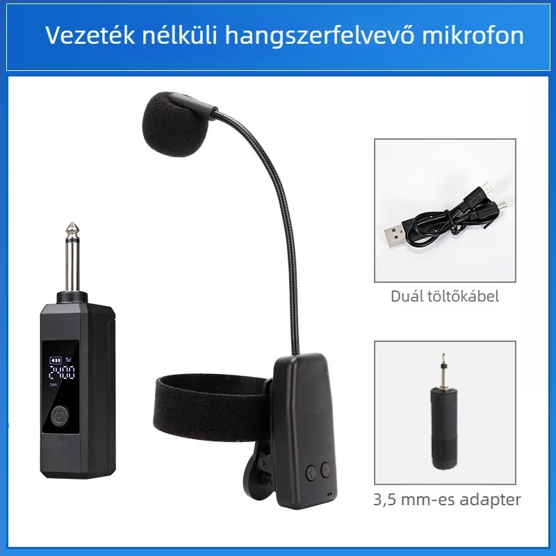 Vezeték nélküli hangszeres mikrofon (Erhu, Hulusi, hegedű, szaxofon, Suona) – Y08 modell, beépített akkumulátor, Bluetooth 2.0, SNR ≥70 dB