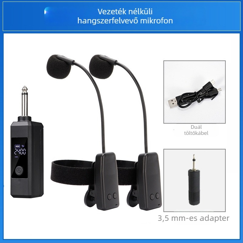 Vezeték nélküli hangszeres mikrofon (Erhu, Hulusi, hegedű, szaxofon, Suona) – Y08 modell, beépített akkumulátor, Bluetooth 2.0, SNR ≥70 dB