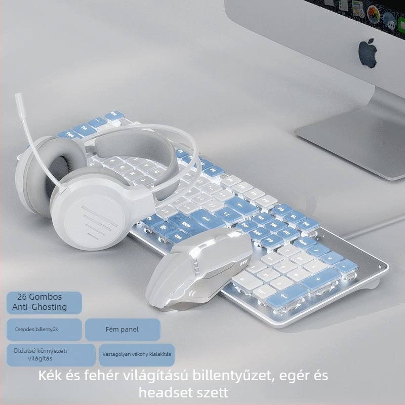 Csendes billentyűzet és egér szett, USB-kábeles, optikai 1600 DPI, háttérvilágítás, ergonómikus, otthon/iroda/játékokra