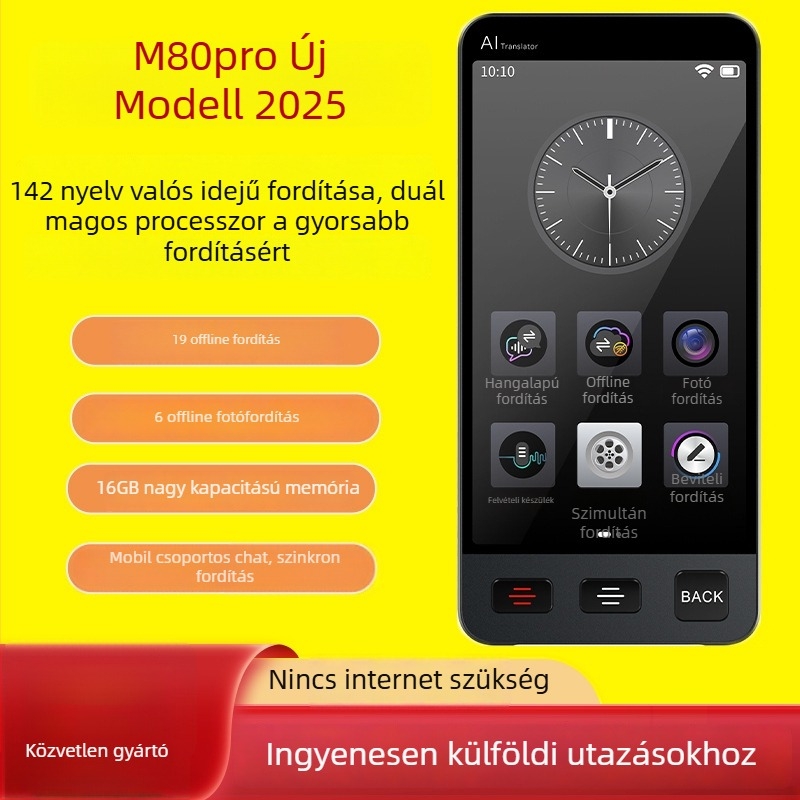 Common Language M80pro Fordító — AI valós idejű fordítás, Android-alapú, Bluetooth, 10 m hatótávolság, érintéses + gombos kezelés