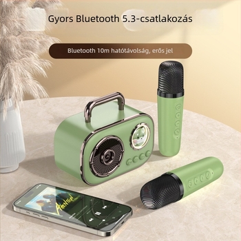 Vezeték nélküli Bluetooth karaoké hangszóró beépített akkumulátorral, 5W teljesítmény, Bluetooth 5.3, frekvenciatartomány 30 Hz–15 kHz, hatótávolság 10 m