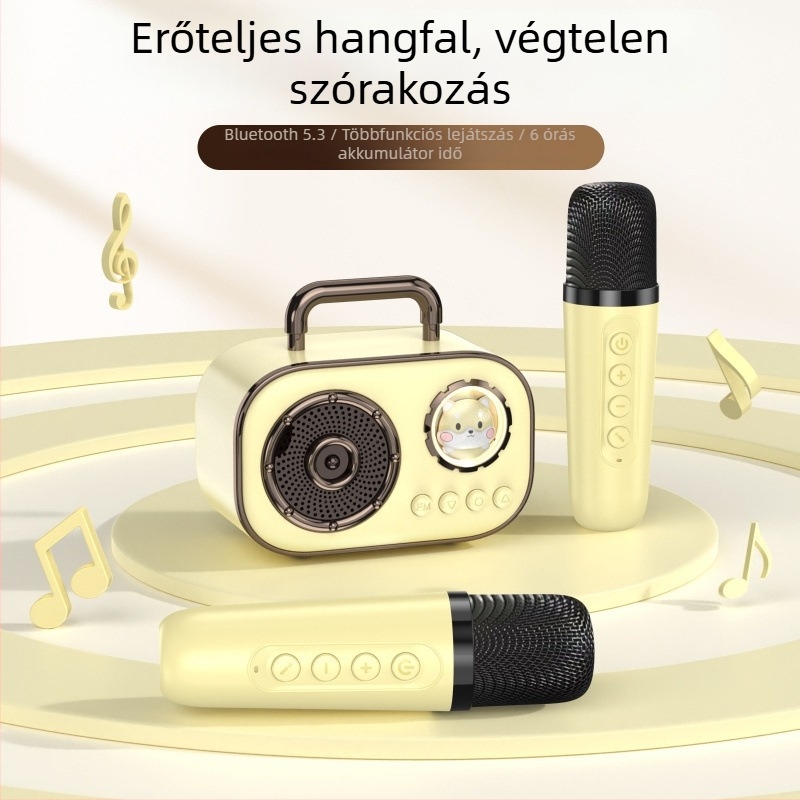 Vezeték nélküli Bluetooth karaoké hangszóró beépített akkumulátorral, 5W teljesítmény, Bluetooth 5.3, frekvenciatartomány 30 Hz–15 kHz, hatótávolság 10 m