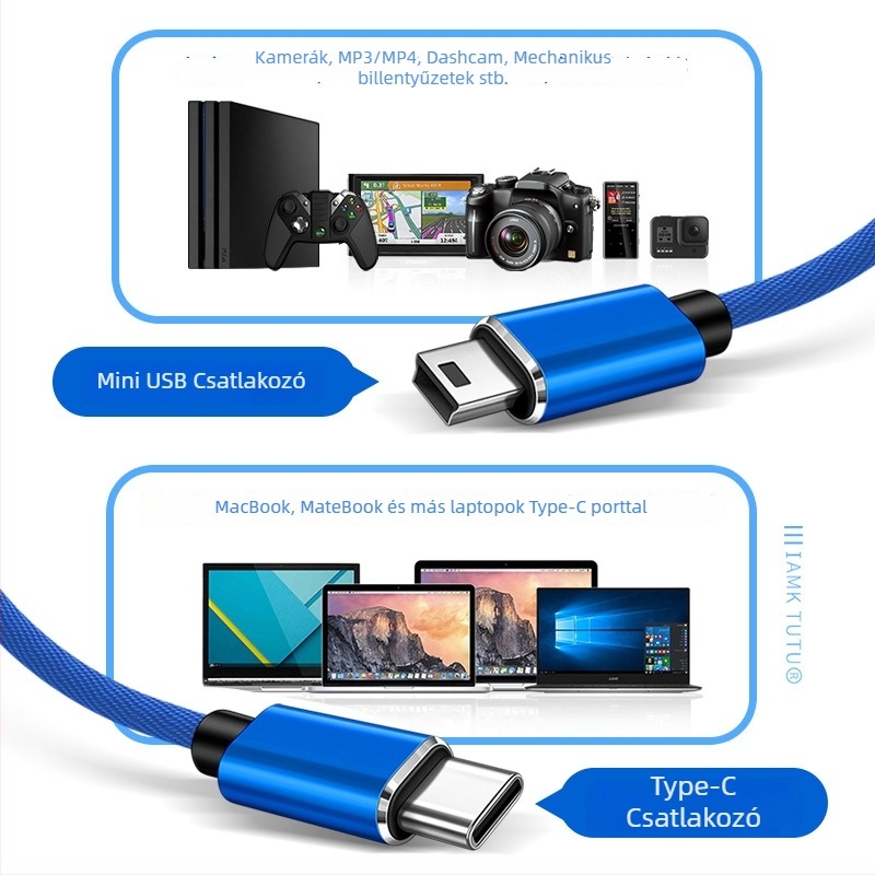 OTG USB-C adatkábel Mini USB-ról Type-C-re és T-Port-ra, férfi–férfi, Digital Fox