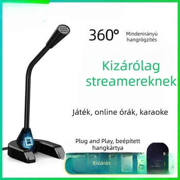 Asztali számítógépes mikrofon, otthoni használatra, ideális streamekre, beszélgetéshez, játékokhoz, élő közvetítéshez és felvételhez