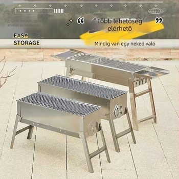 Összecsukható rozsdamentes acél BBQ-grill, 304-es minőség, négyszögletes forma, tapadásmentes grillháló, teljes kempingkészlet
