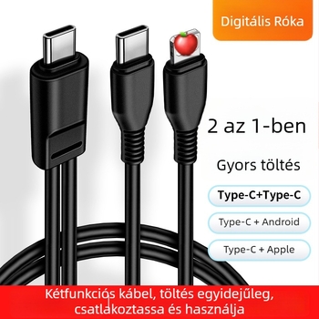 Digital Fox Type-C töltőkábel két kimenettel, 1–2, 2 az 1-ben