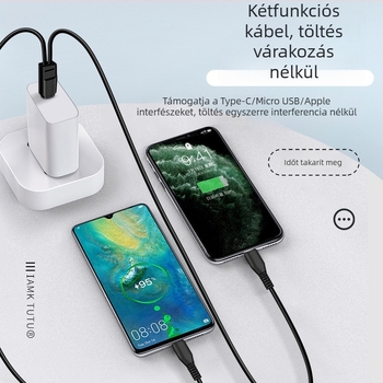 Digital Fox Type-C töltőkábel két kimenettel, 1–2, 2 az 1-ben
