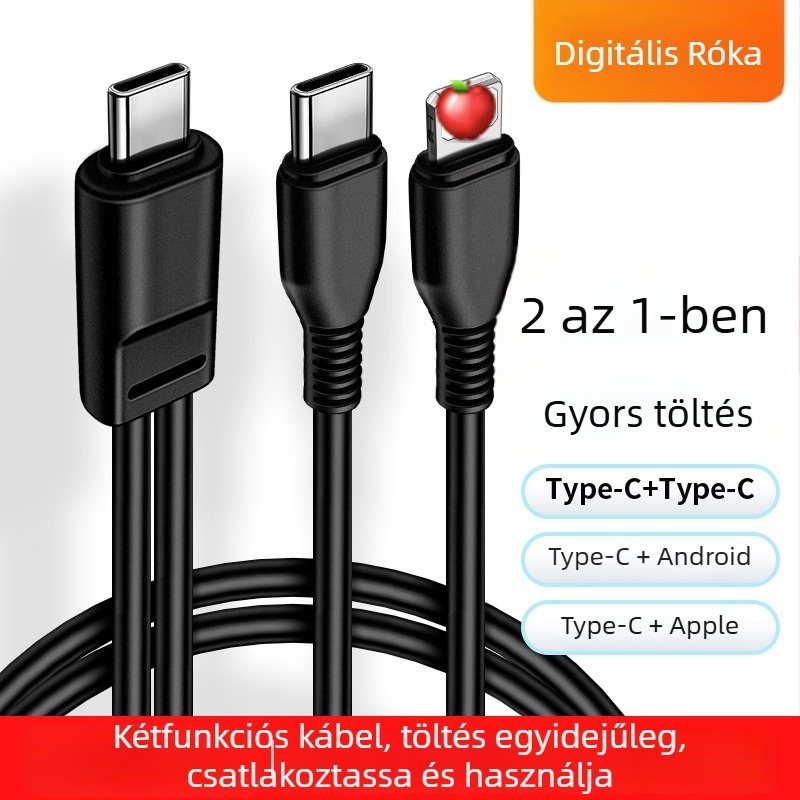 Digital Fox Type-C töltőkábel két kimenettel, 1–2, 2 az 1-ben