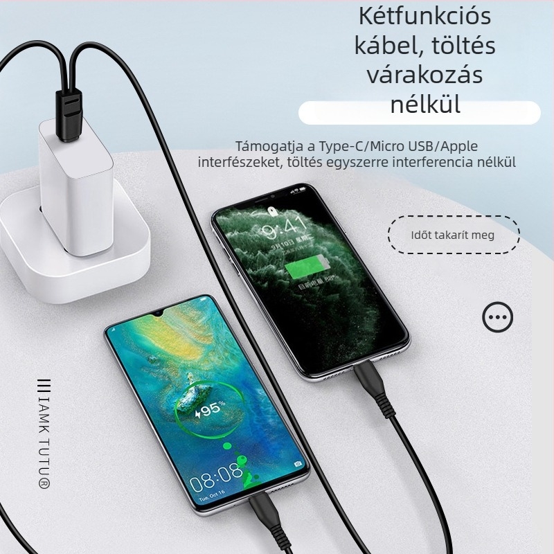 Digital Fox Type-C töltőkábel két kimenettel, 1–2, 2 az 1-ben