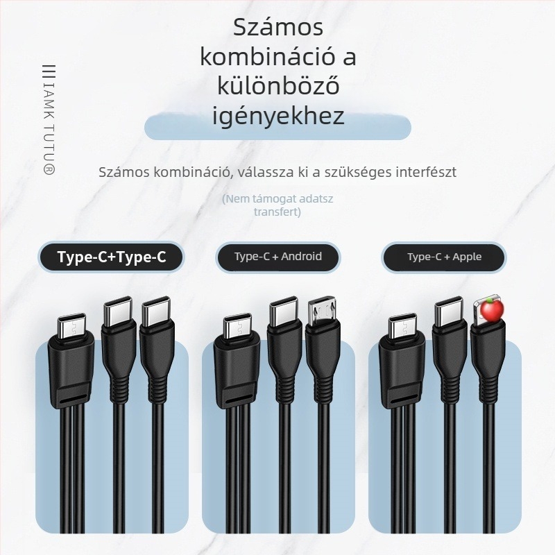 Digital Fox Type-C töltőkábel két kimenettel, 1–2, 2 az 1-ben