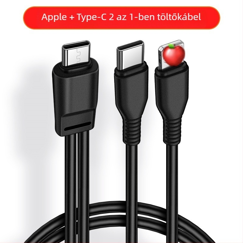 Digital Fox Type-C töltőkábel két kimenettel, 1–2, 2 az 1-ben