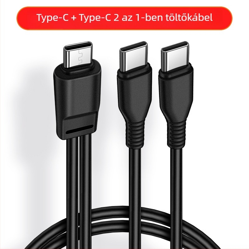 Digital Fox Type-C töltőkábel két kimenettel, 1–2, 2 az 1-ben