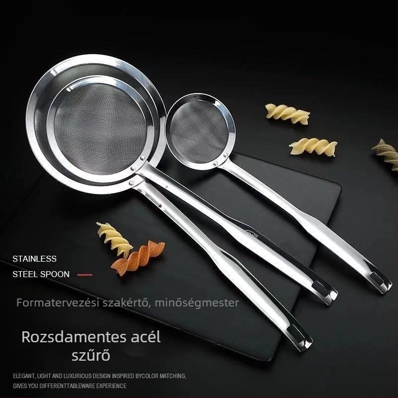 304 rozsdamentes acélból készült hálószűrő készlet: kolander, tészta kanál, liszt szita, égés elleni funkció, testreszabható logó