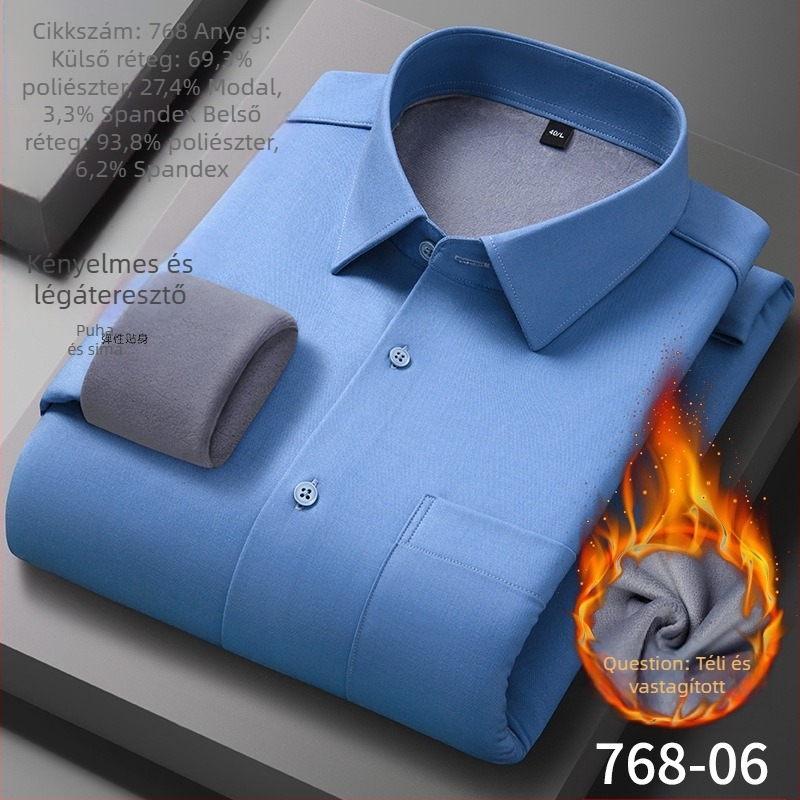Férfi modal termoing, fleece-béléssel, vasalásmentes, hosszú ujjú, egyszínű