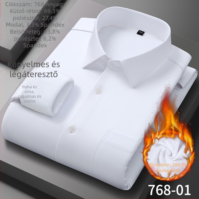 Férfi modal termoing, fleece-béléssel, vasalásmentes, hosszú ujjú, egyszínű