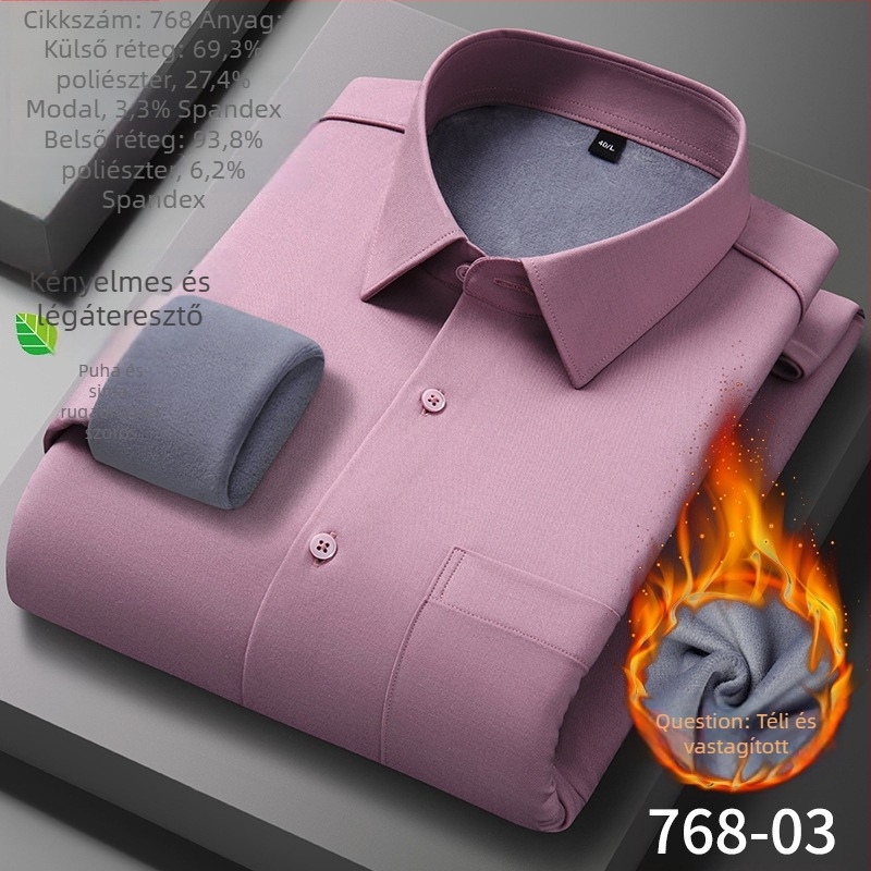 Férfi modal termoing, fleece-béléssel, vasalásmentes, hosszú ujjú, egyszínű